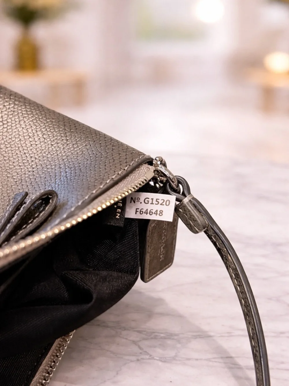 EUC Coach Metallic Gunmetal Silver Leather Wristlet Clutch - Picture 8 of 8